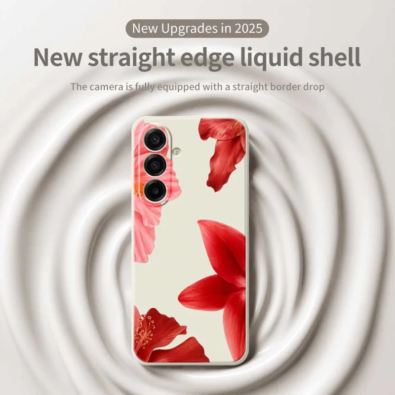 Funda para Samsung Galaxy A17 5G Patrón de Flor Roja Impresión Borde Recto Cubierta Trasera de Teléfono TPU - Beige