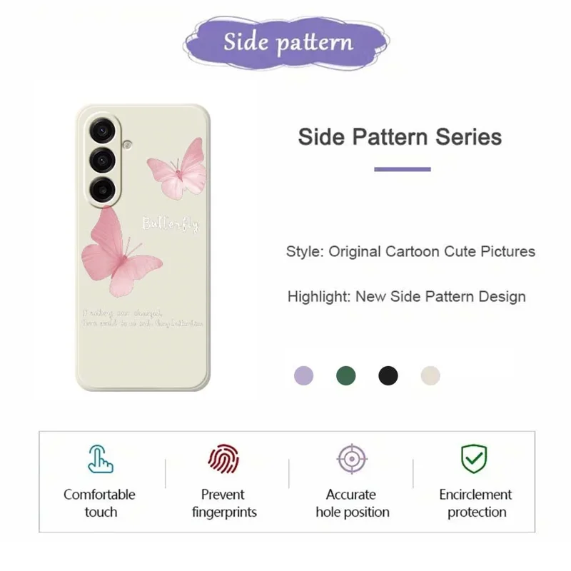 Voor Samsung Galaxy A17 5G / A17 4G hoesje met vlindermotief Rechte rand TPU telefoon achterkant - Beige