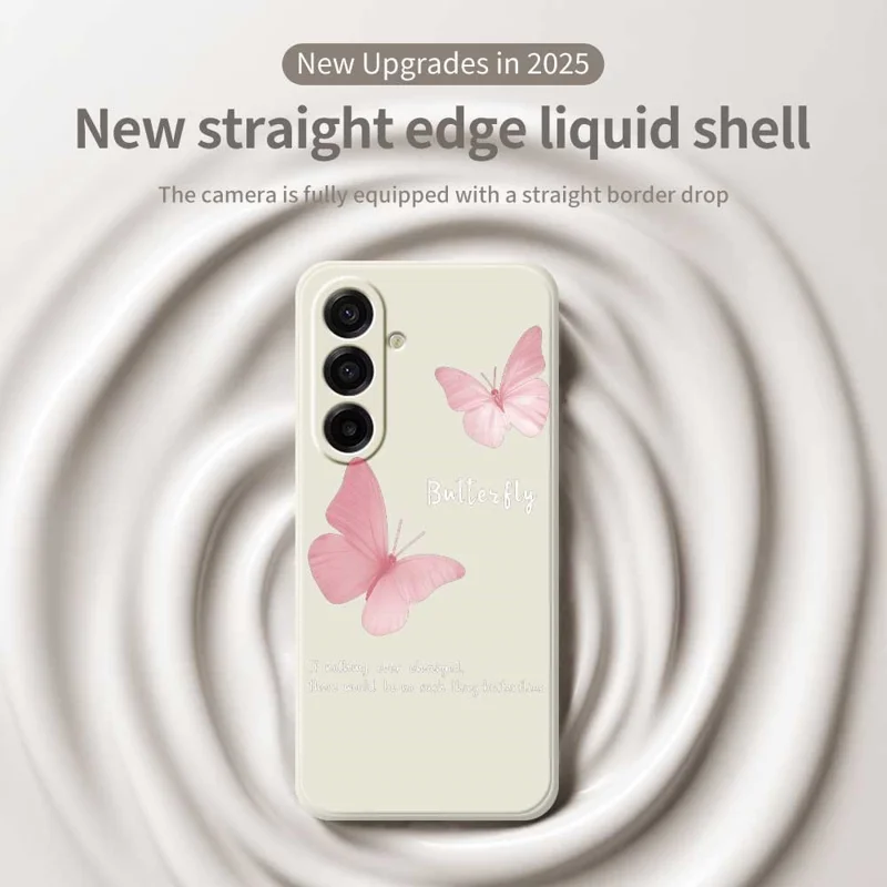 Voor Samsung Galaxy A17 5G / A17 4G hoesje met vlindermotief Rechte rand TPU telefoon achterkant - Beige