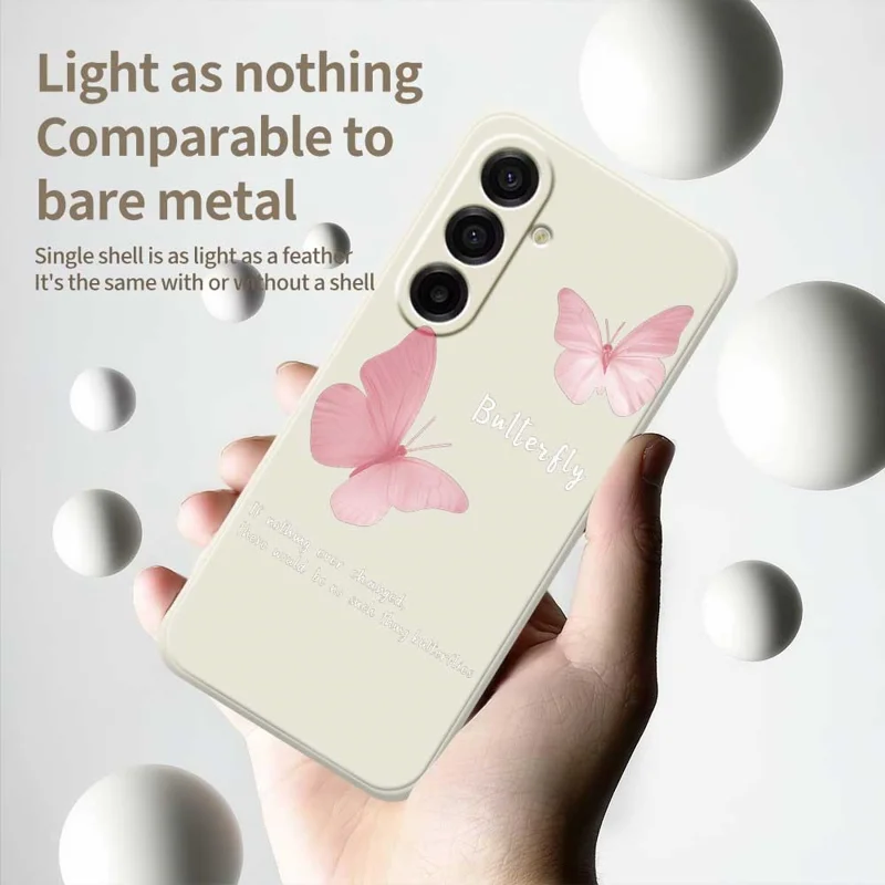 Voor Samsung Galaxy A17 5G / A17 4G hoesje met vlindermotief Rechte rand TPU telefoon achterkant - Beige