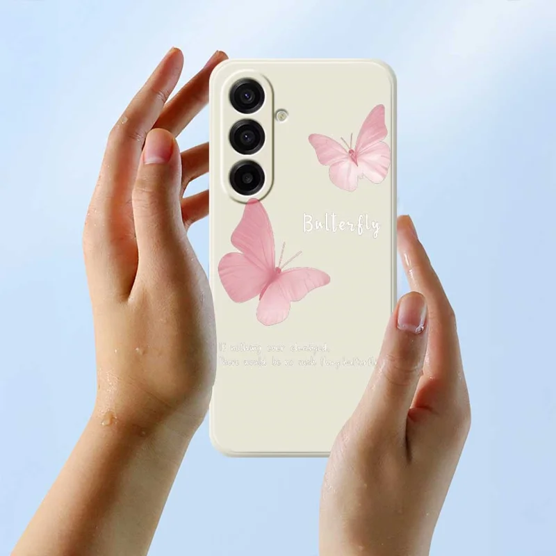 Voor Samsung Galaxy A17 5G / A17 4G hoesje met vlindermotief Rechte rand TPU telefoon achterkant - Beige