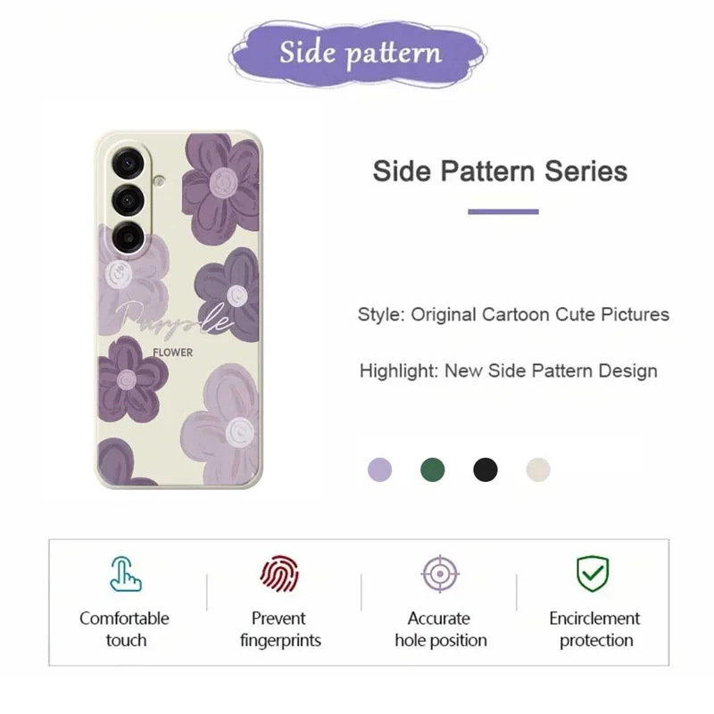 Per Samsung Galaxy A17 5G Custodia Fiore Viola Motivo di Stampa Bordo Dritto Custodia Posteriore TPU Telefono - Beige