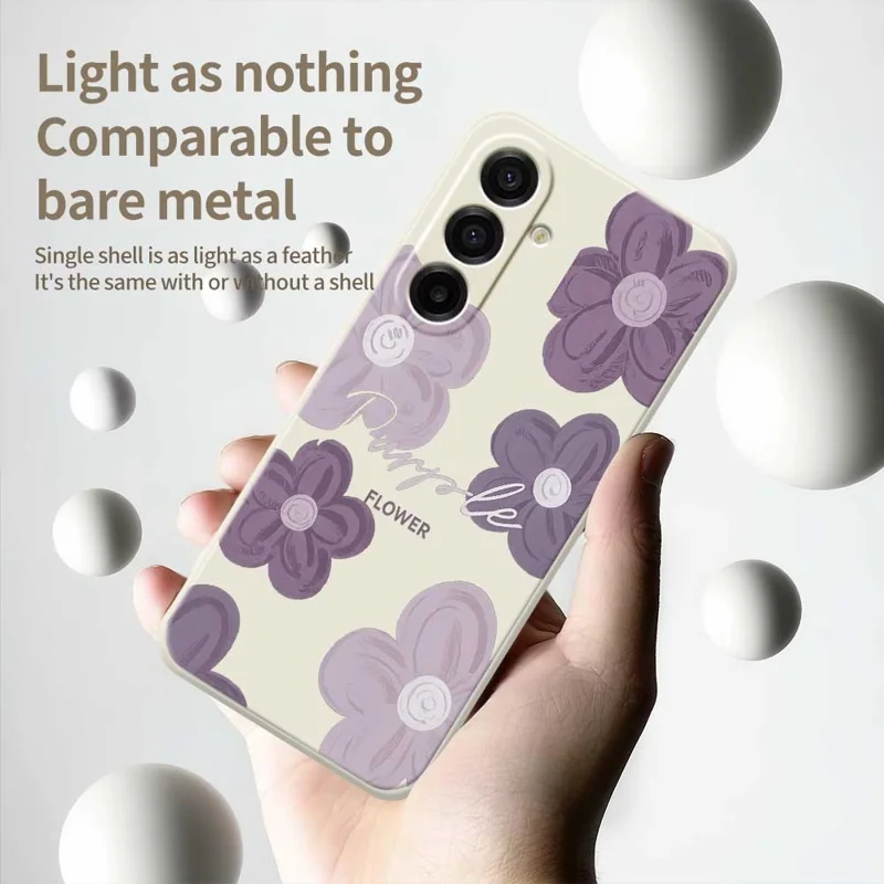 Per Samsung Galaxy A17 5G Custodia Fiore Viola Motivo di Stampa Bordo Dritto Custodia Posteriore TPU Telefono - Beige