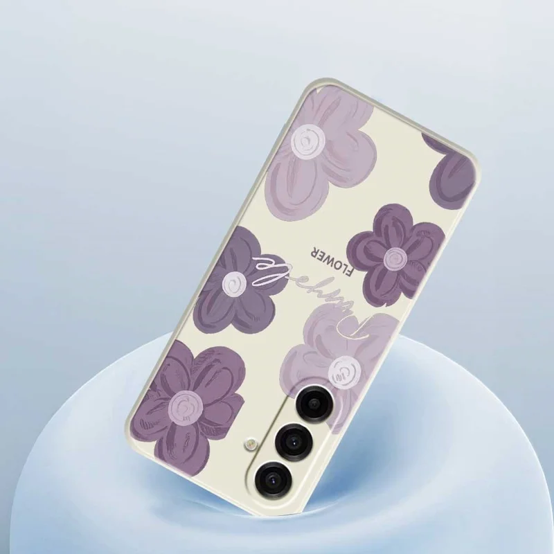 Per Samsung Galaxy A17 5G Custodia Fiore Viola Motivo di Stampa Bordo Dritto Custodia Posteriore TPU Telefono - Beige