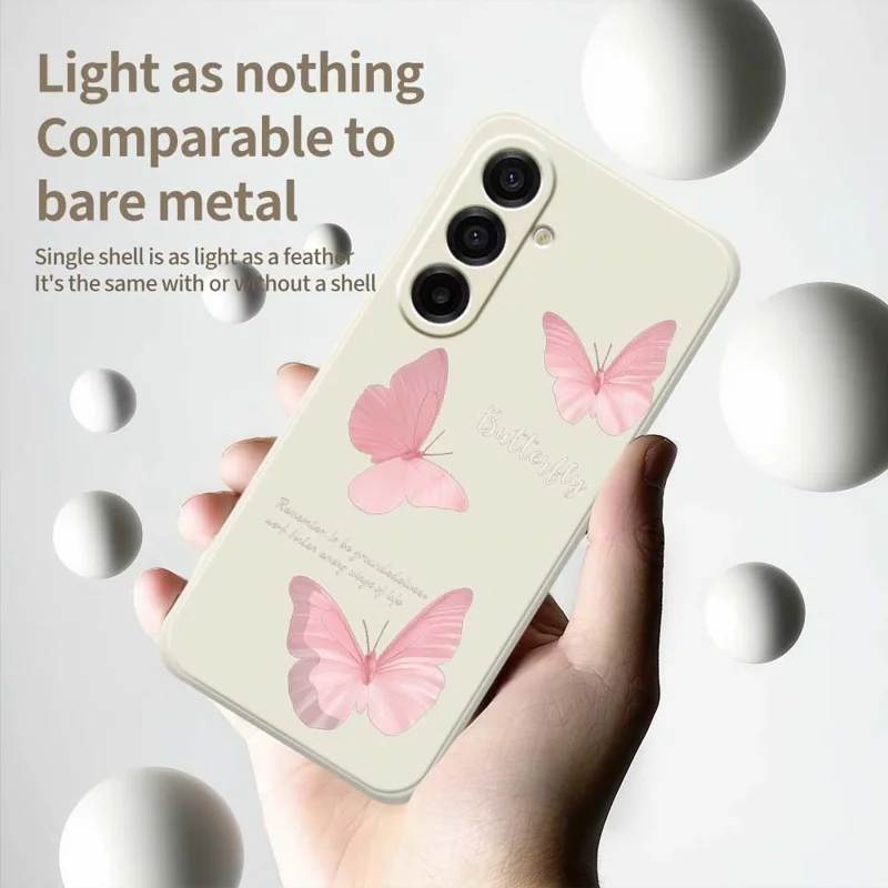 For Samsung Galaxy A17 5G / A17 4G Case Butterfly Pattern Printing Straight Edge TPU Phone Back Cover - Beige