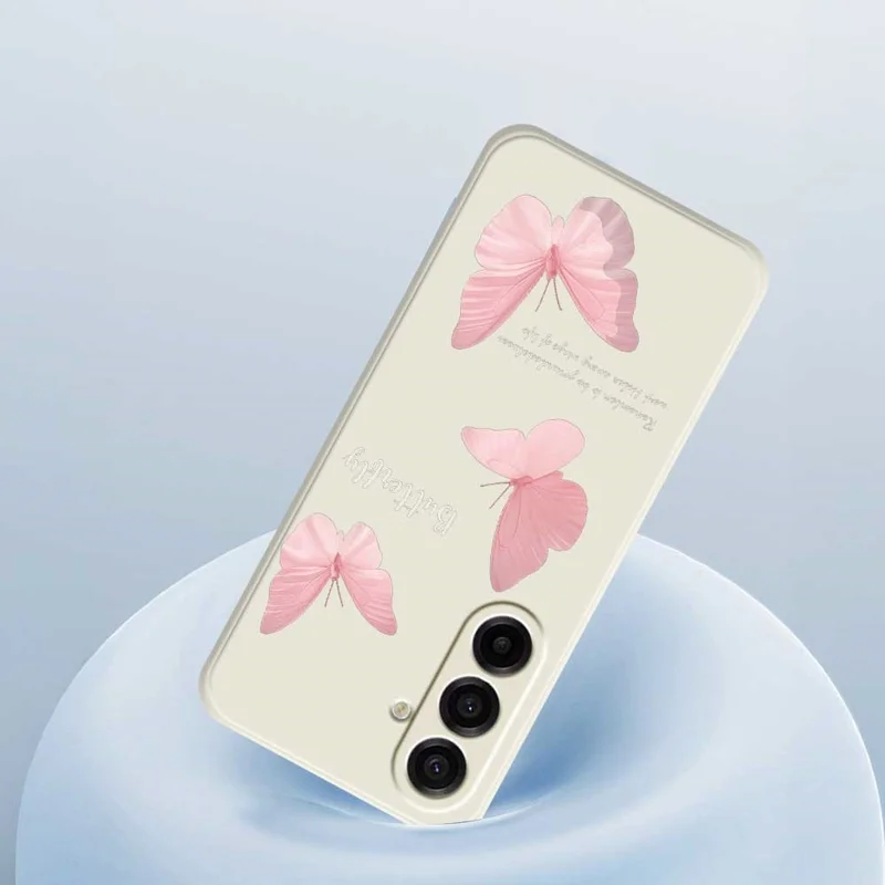 For Samsung Galaxy A17 5G / A17 4G Case Butterfly Pattern Printing Straight Edge TPU Phone Back Cover - Beige