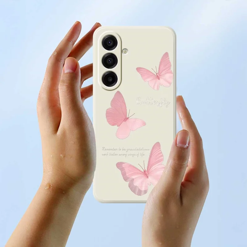 For Samsung Galaxy A17 5G / A17 4G Case Butterfly Pattern Printing Straight Edge TPU Phone Back Cover - Beige