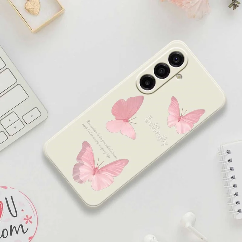 For Samsung Galaxy A17 5G / A17 4G Case Butterfly Pattern Printing Straight Edge TPU Phone Back Cover - Beige