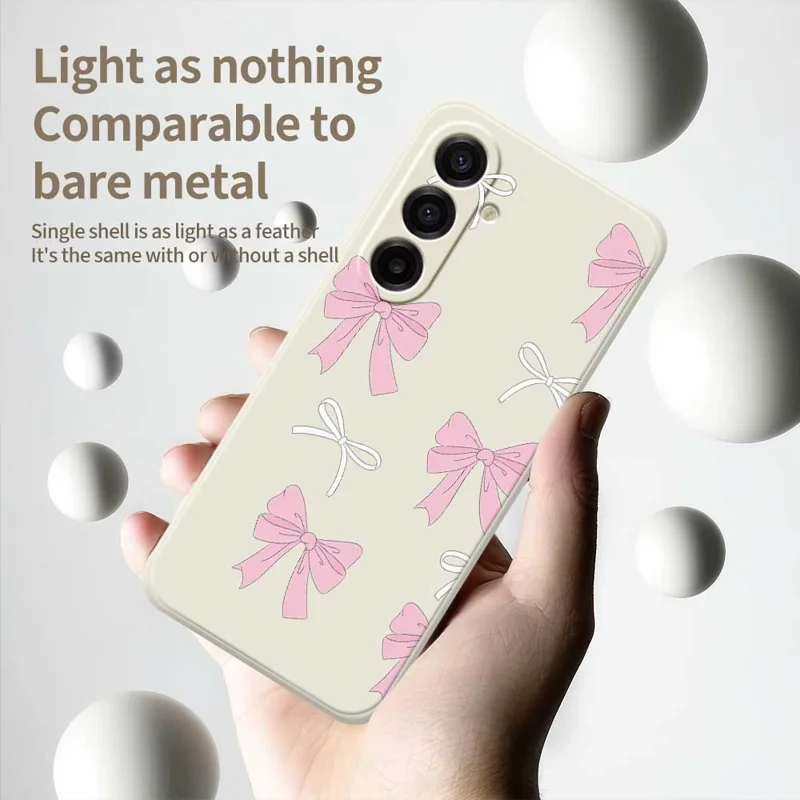 Voor Samsung Galaxy A17 5G / A17 4G hoesje met roze strikkenpatroon rechte rand TPU telefoon achterkant - Beige