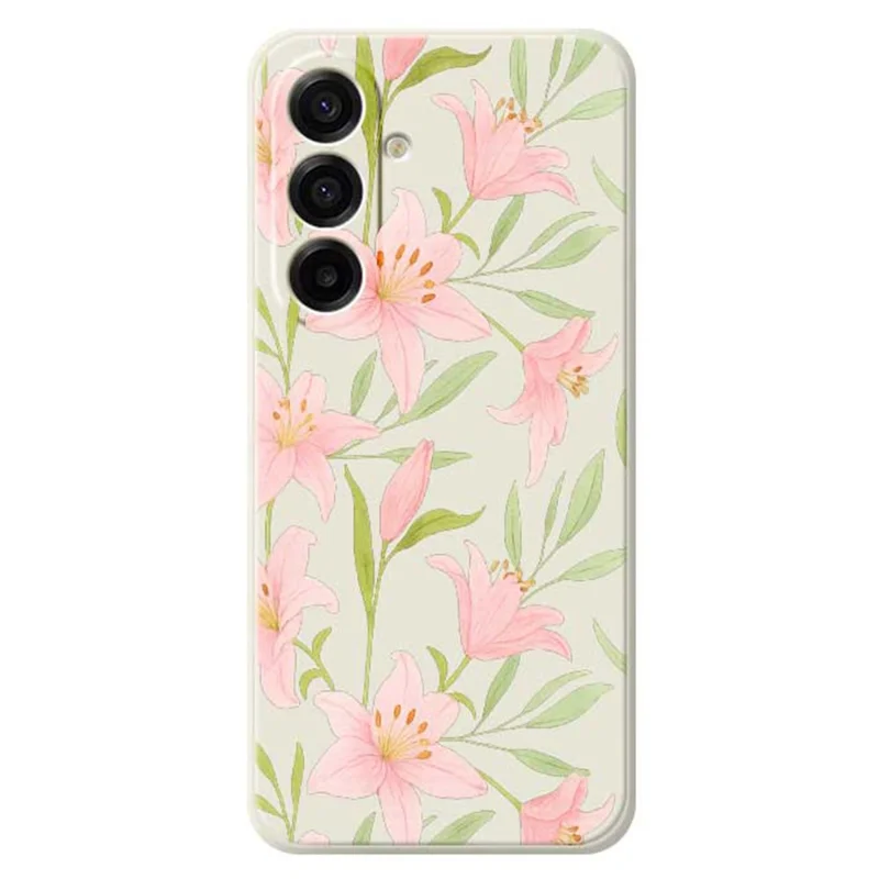 Für Samsung Galaxy A17 5G Hülle Pink Lilies Muster Drucken Gerade Kante TPU Handy Rückseite Abdeckung - Beige