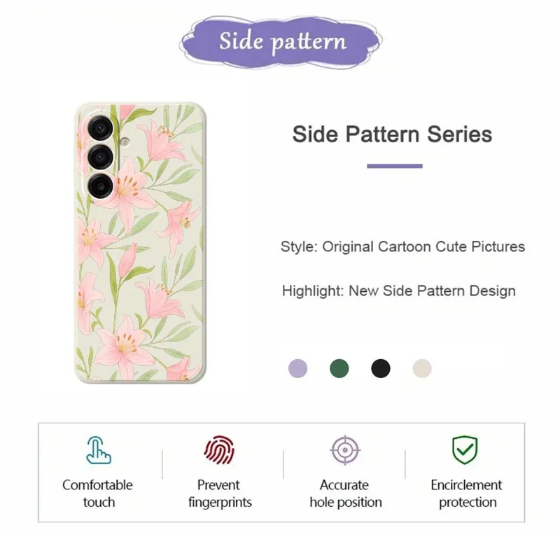 Für Samsung Galaxy A17 5G Hülle Pink Lilies Muster Drucken Gerade Kante TPU Handy Rückseite Abdeckung - Beige