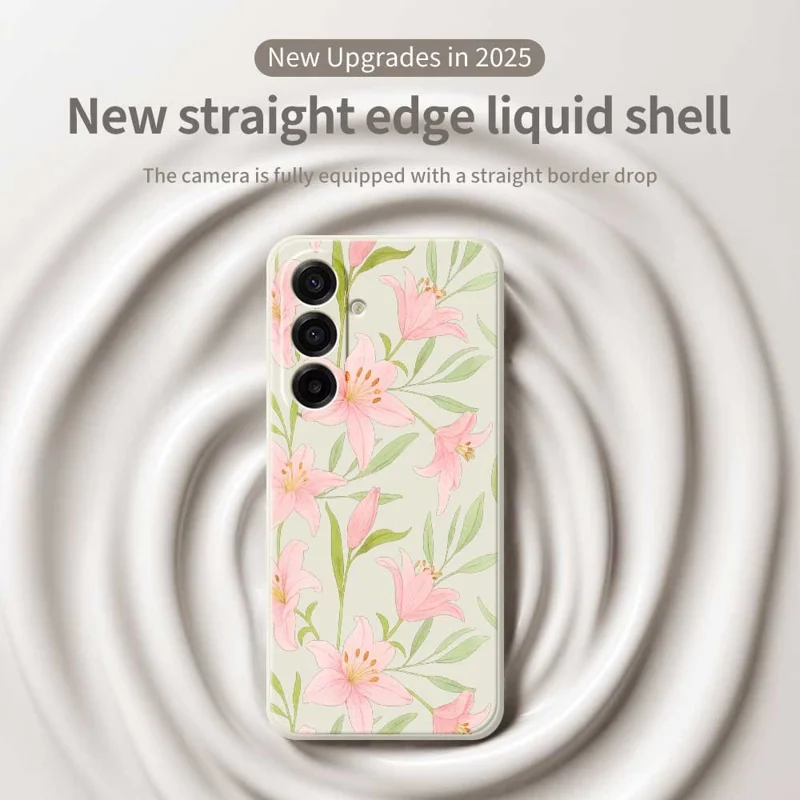Für Samsung Galaxy A17 5G Hülle Pink Lilies Muster Drucken Gerade Kante TPU Handy Rückseite Abdeckung - Beige