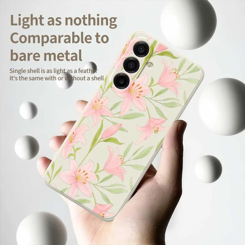 Für Samsung Galaxy A17 5G Hülle Pink Lilies Muster Drucken Gerade Kante TPU Handy Rückseite Abdeckung - Beige