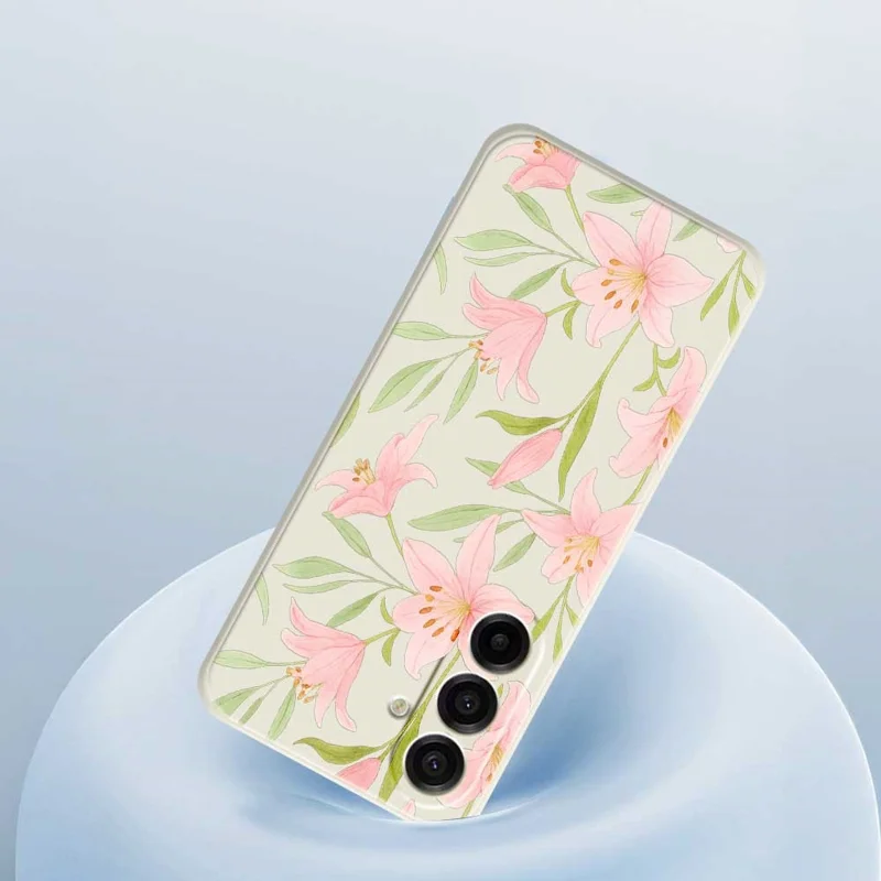 Für Samsung Galaxy A17 5G Hülle Pink Lilies Muster Drucken Gerade Kante TPU Handy Rückseite Abdeckung - Beige