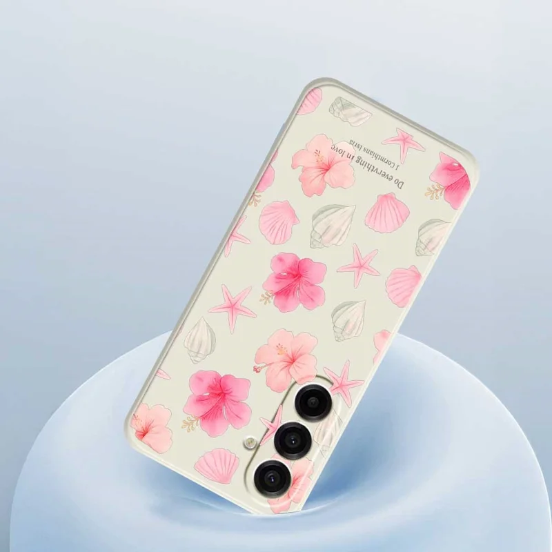 Étui pour Samsung Galaxy A17 5G Coque Motif Fleurs de Pêcher Impression Bord Droit TPU Housse Arrière de Téléphone - Beige