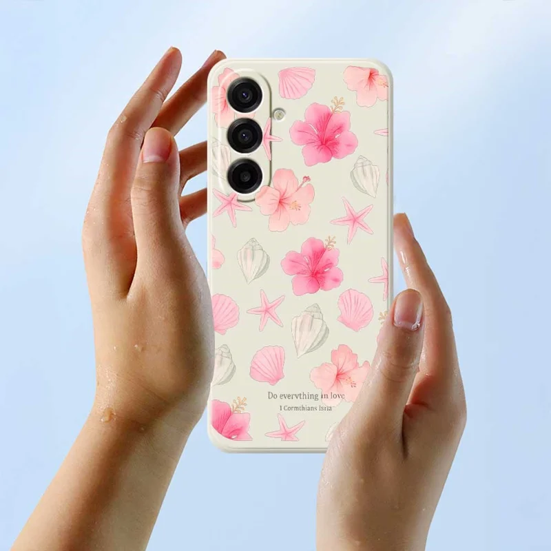 Étui pour Samsung Galaxy A17 5G Coque Motif Fleurs de Pêcher Impression Bord Droit TPU Housse Arrière de Téléphone - Beige