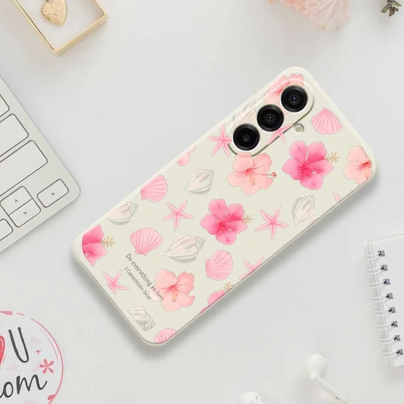 Étui pour Samsung Galaxy A17 5G Coque Motif Fleurs de Pêcher Impression Bord Droit TPU Housse Arrière de Téléphone - Beige