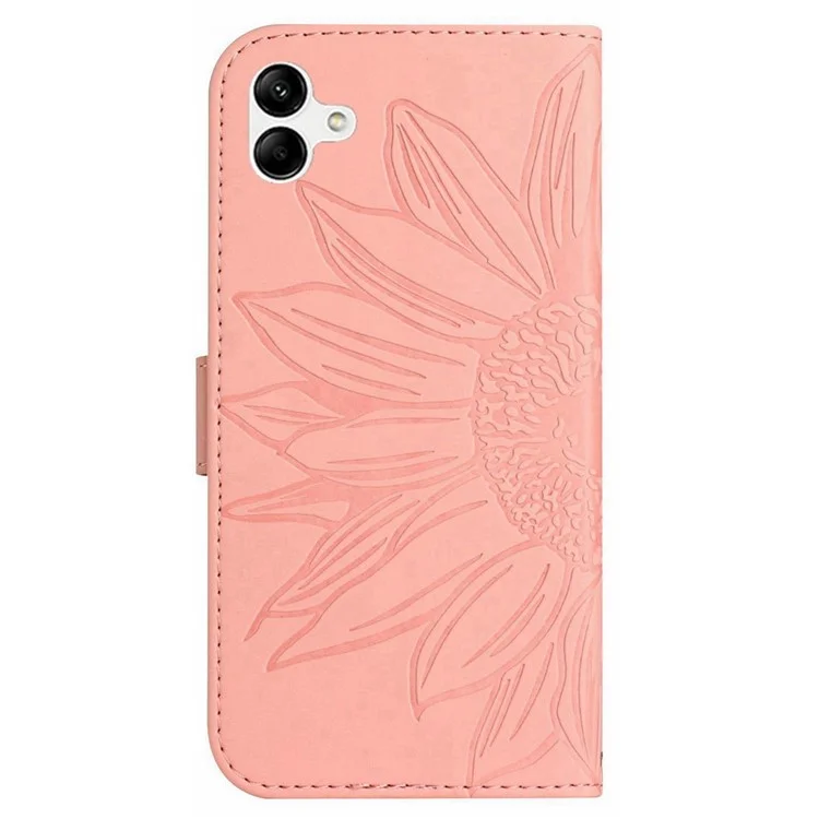 Case de Teléfono de Soporte de Cuero PU Para Samsung Galaxy A04 4G (164.4 x 76.3 x 9.1 Mm) HT04 Toque de Techo de Piel Tope de Girasol Cubierta Con Correa Para el Hombro - Rosa Claro