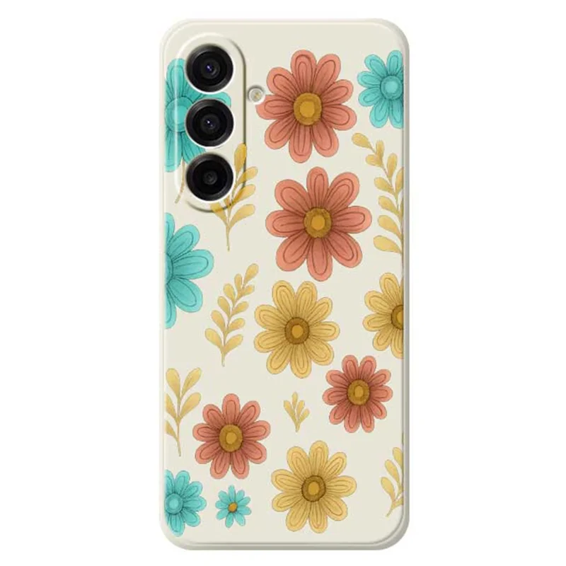 Capa Samsung Galaxy A17 5G Vermelha Amarela Azul Padrão de Flores Impressão Borda Reta Capa Traseira de TPU - Bege