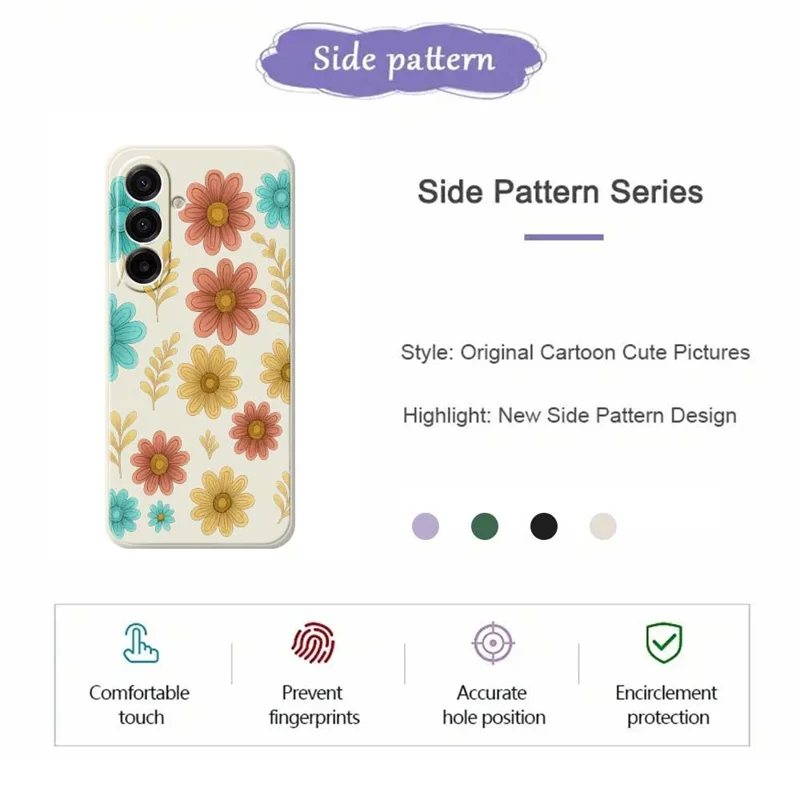 Capa Samsung Galaxy A17 5G Vermelha Amarela Azul Padrão de Flores Impressão Borda Reta Capa Traseira de TPU - Bege
