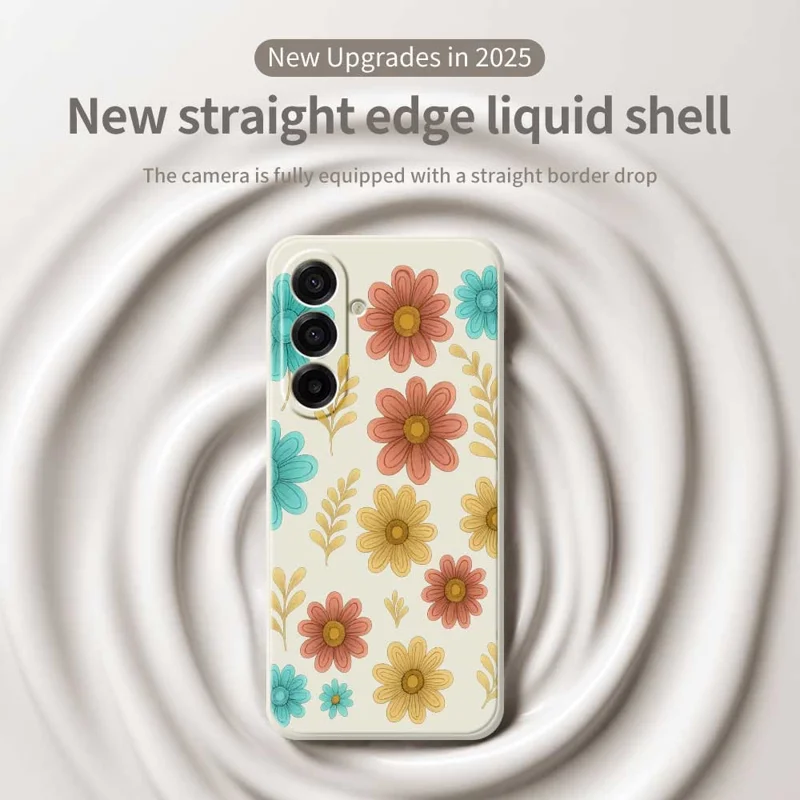 Capa Samsung Galaxy A17 5G Vermelha Amarela Azul Padrão de Flores Impressão Borda Reta Capa Traseira de TPU - Bege