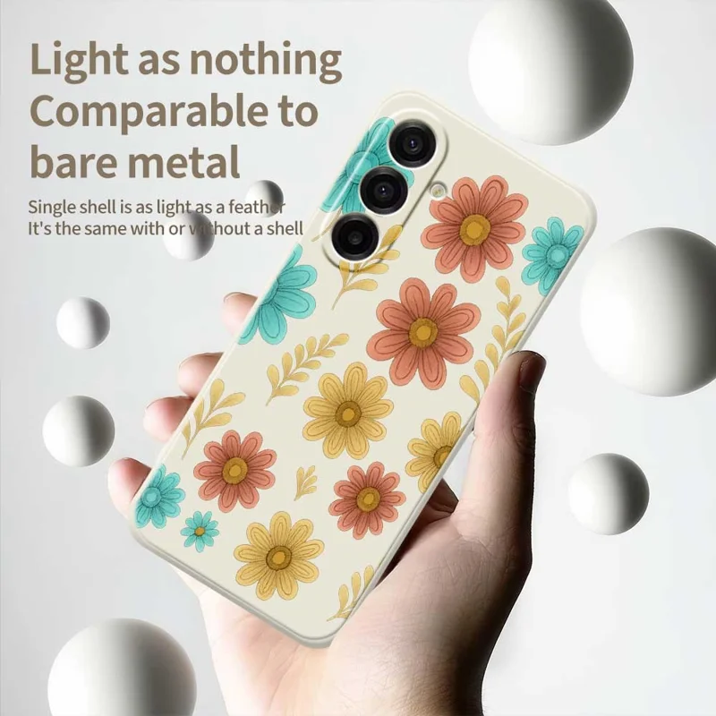 Capa Samsung Galaxy A17 5G Vermelha Amarela Azul Padrão de Flores Impressão Borda Reta Capa Traseira de TPU - Bege