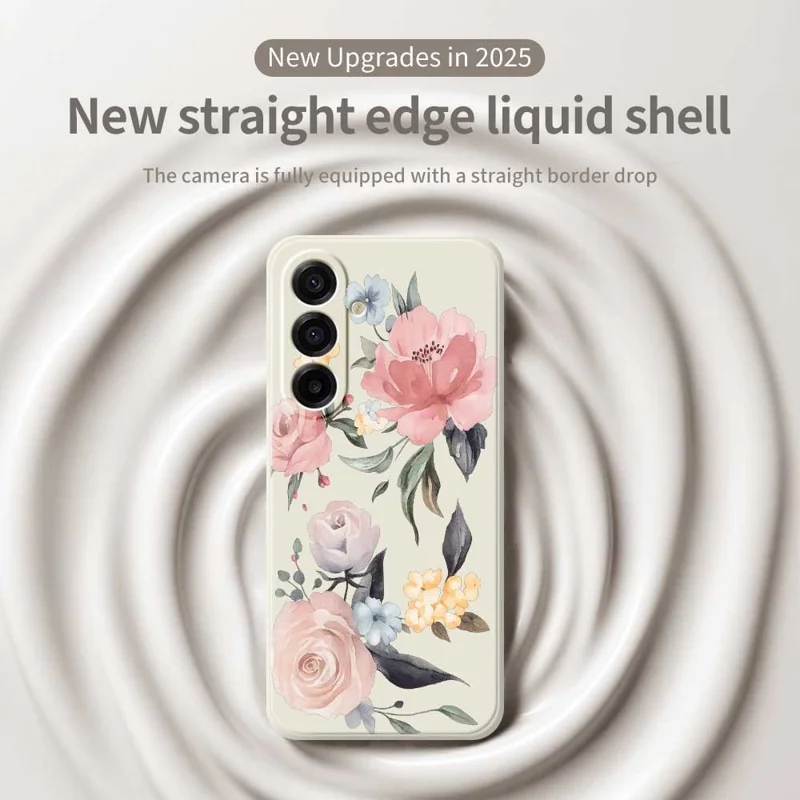 For Samsung Galaxy A17 5G / A17 4G Case Big Flowers Pattern Printing Straight Edge TPU Phone Back Cover - Beige