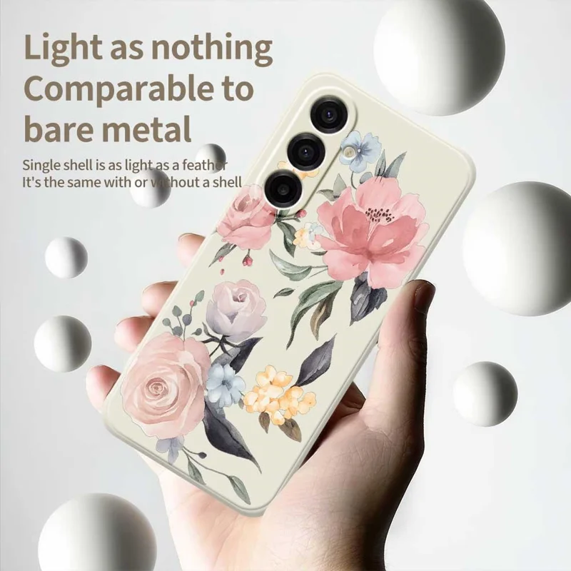 For Samsung Galaxy A17 5G / A17 4G Case Big Flowers Pattern Printing Straight Edge TPU Phone Back Cover - Beige