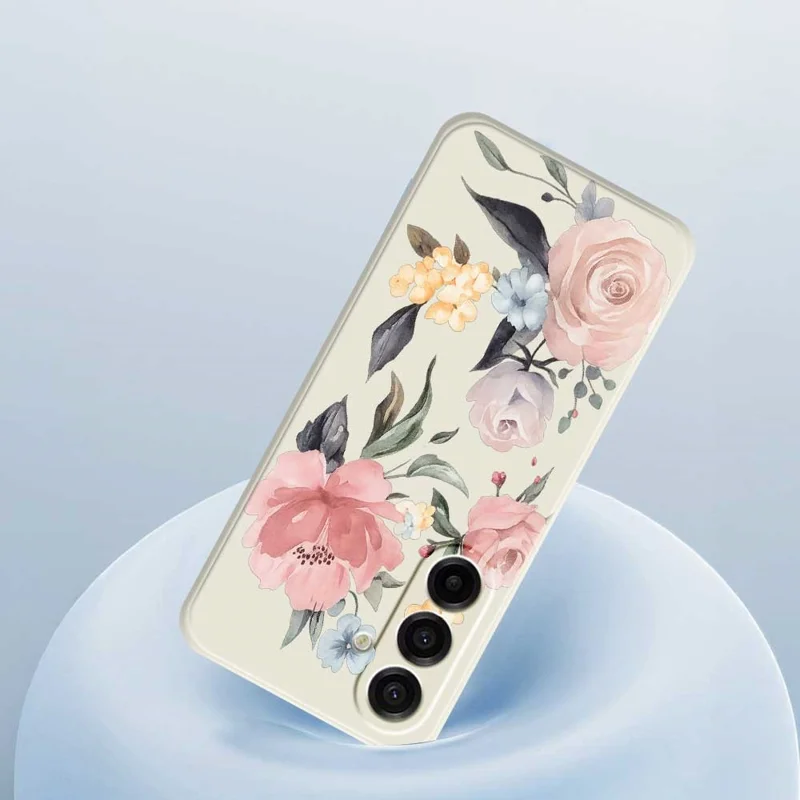 For Samsung Galaxy A17 5G / A17 4G Case Big Flowers Pattern Printing Straight Edge TPU Phone Back Cover - Beige