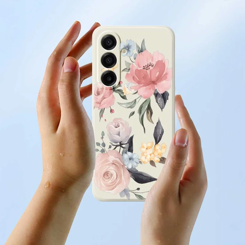 For Samsung Galaxy A17 5G / A17 4G Case Big Flowers Pattern Printing Straight Edge TPU Phone Back Cover - Beige
