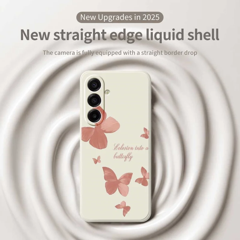 Étui pour Samsung Galaxy A17 5G - Motif papillons multicolores, bords droits, en TPU - Beige