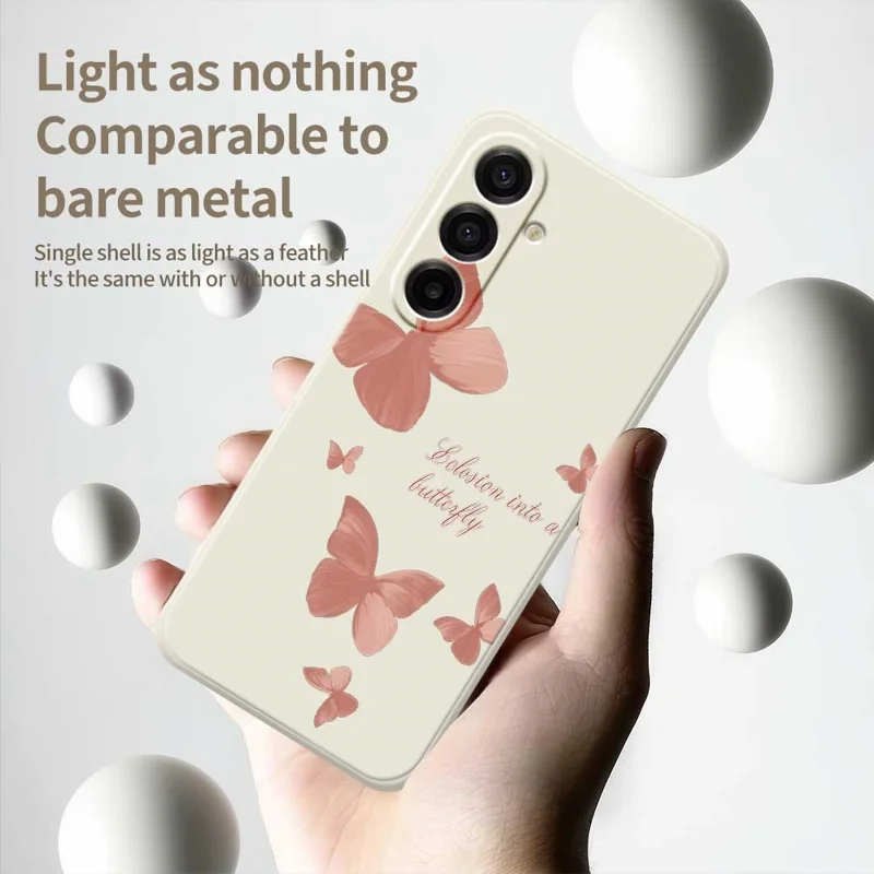 Étui pour Samsung Galaxy A17 5G - Motif papillons multicolores, bords droits, en TPU - Beige