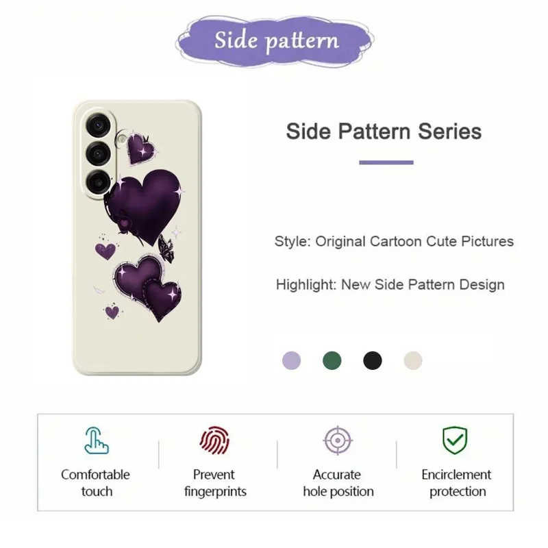 Étui pour Samsung Galaxy A17 5G Motif d'amour violet Impression Bord droit Housse de téléphone TPU - Beige