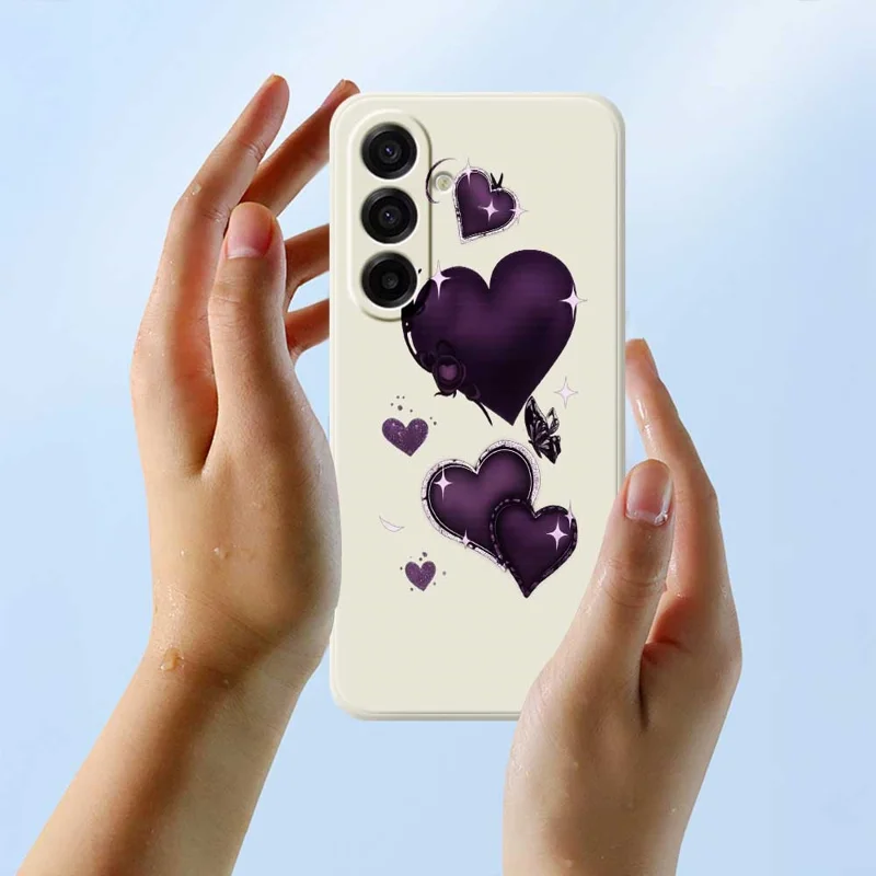 Étui pour Samsung Galaxy A17 5G Motif d'amour violet Impression Bord droit Housse de téléphone TPU - Beige
