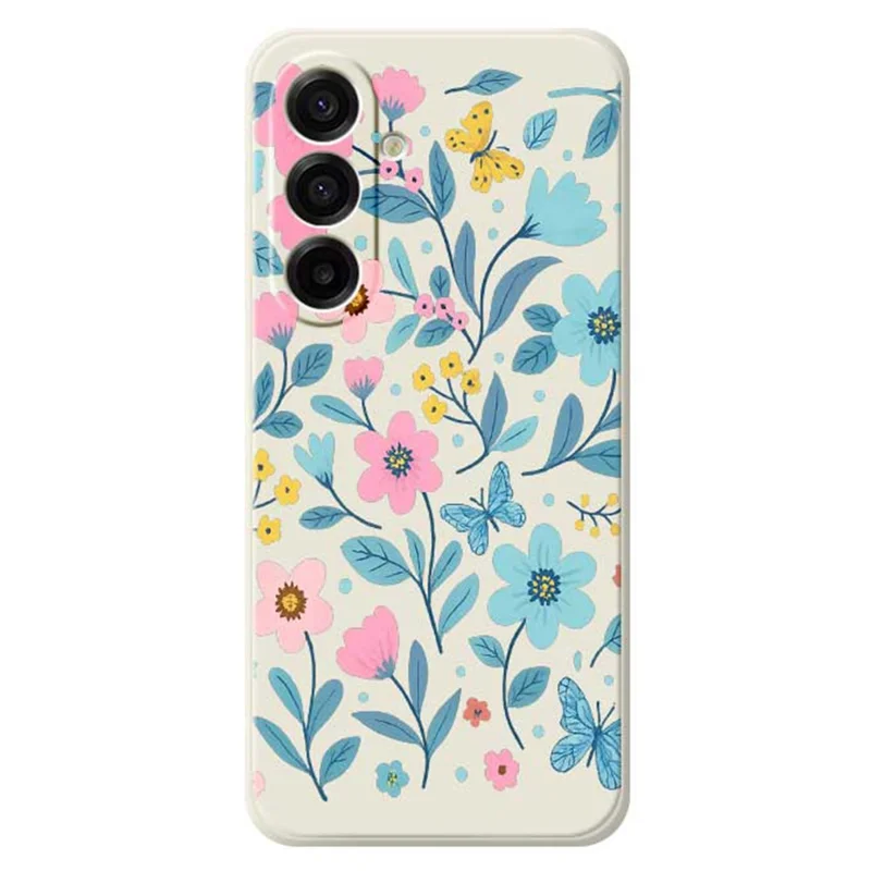 Étui pour Samsung Galaxy A17 5G Motif fleurs bleues et roses Impression bord droit Coque de téléphone en TPU - Beige