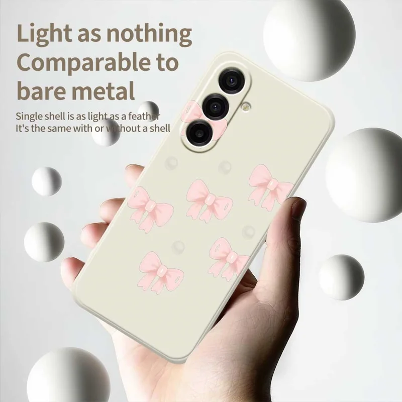 Étui Samsung Galaxy A17 5G Motif Nœuds Impression Bord Droit Coque de Téléphone TPU - Beige