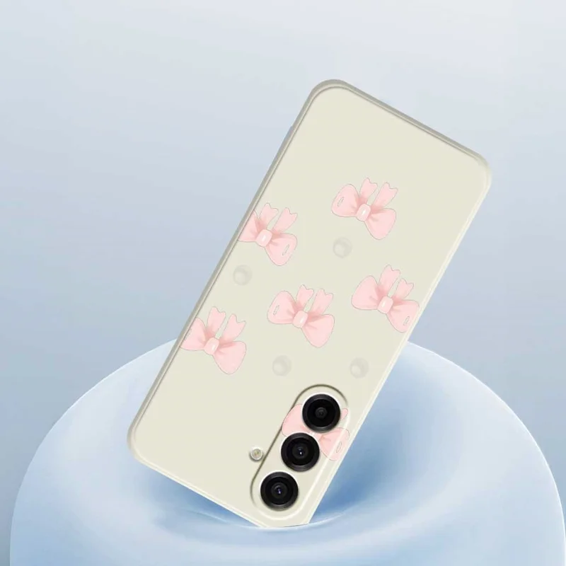 Étui Samsung Galaxy A17 5G Motif Nœuds Impression Bord Droit Coque de Téléphone TPU - Beige