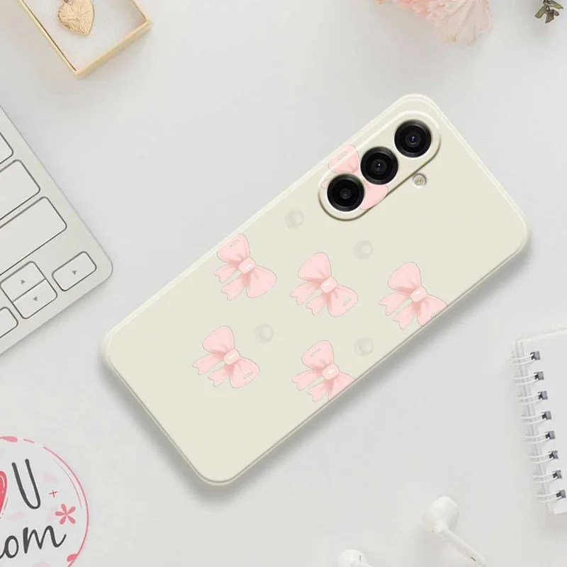 Étui Samsung Galaxy A17 5G Motif Nœuds Impression Bord Droit Coque de Téléphone TPU - Beige