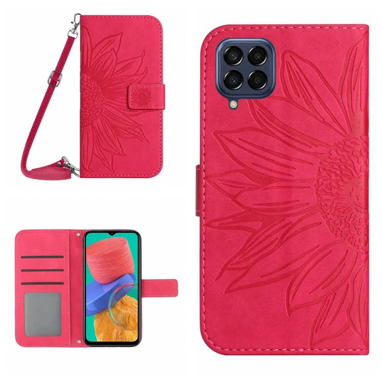 Para Samsung Galaxy M33 5G (versión Global) HT04 Toucto Toucto Piello Cubierta Del Teléfono de Gunhower Con Correa PU PU Case de Cuero Pus Stand Stand - Rosa