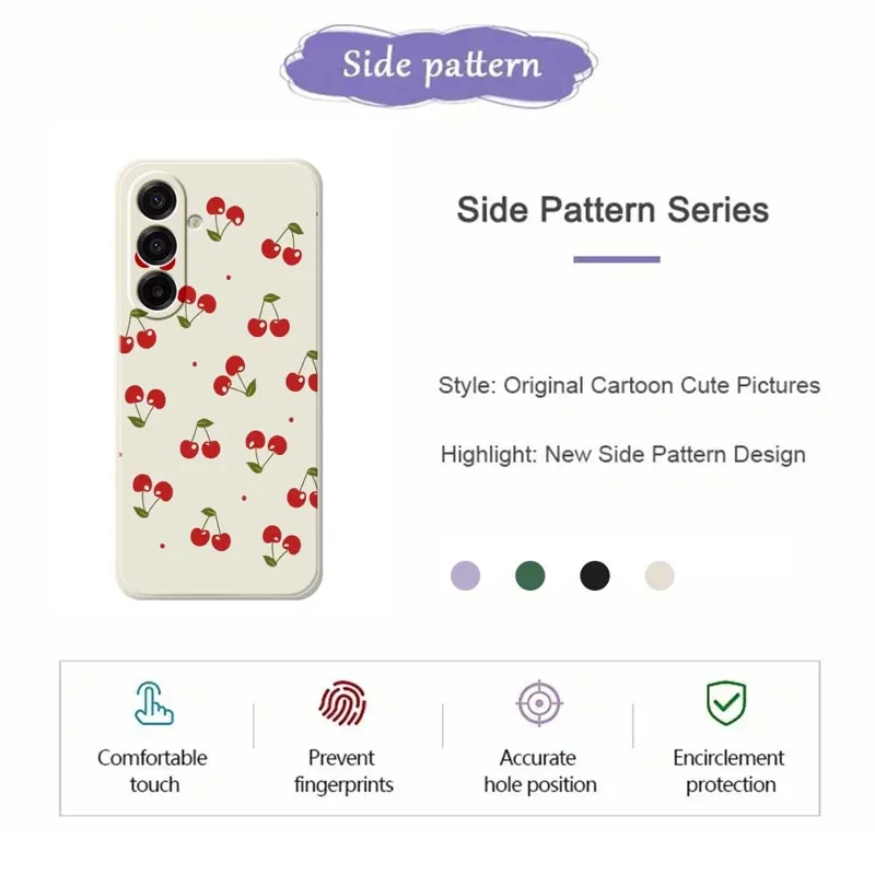 For Samsung Galaxy A17 5G / A17 4G Case Cherry Pattern Printing Straight Edge TPU Phone Back Cover - Beige