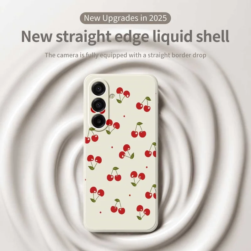 For Samsung Galaxy A17 5G / A17 4G Case Cherry Pattern Printing Straight Edge TPU Phone Back Cover - Beige
