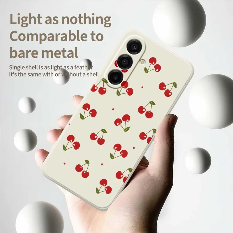 For Samsung Galaxy A17 5G / A17 4G Case Cherry Pattern Printing Straight Edge TPU Phone Back Cover - Beige