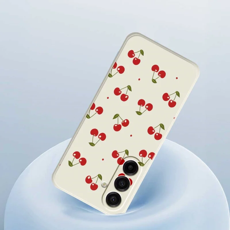 For Samsung Galaxy A17 5G / A17 4G Case Cherry Pattern Printing Straight Edge TPU Phone Back Cover - Beige