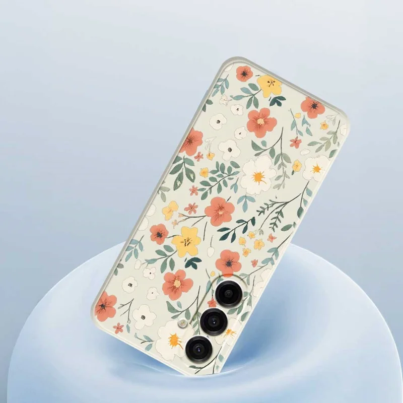 Coque pour Samsung Galaxy A17 5G - Motif Jardin Fleuri, Bord Droit, Couverture Arrière en TPU - Beige