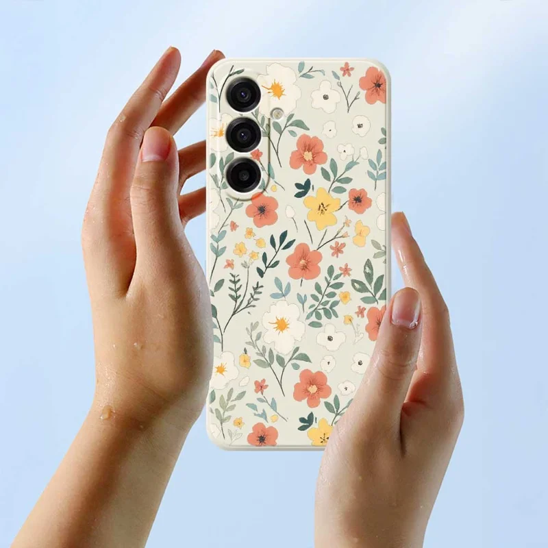 Coque pour Samsung Galaxy A17 5G - Motif Jardin Fleuri, Bord Droit, Couverture Arrière en TPU - Beige