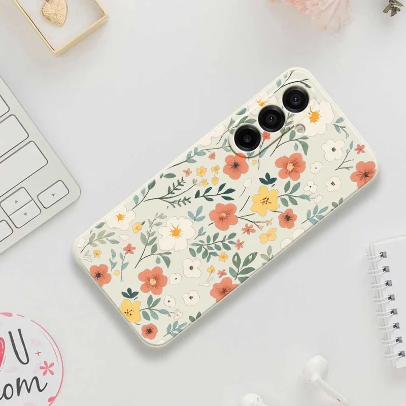 Coque pour Samsung Galaxy A17 5G - Motif Jardin Fleuri, Bord Droit, Couverture Arrière en TPU - Beige