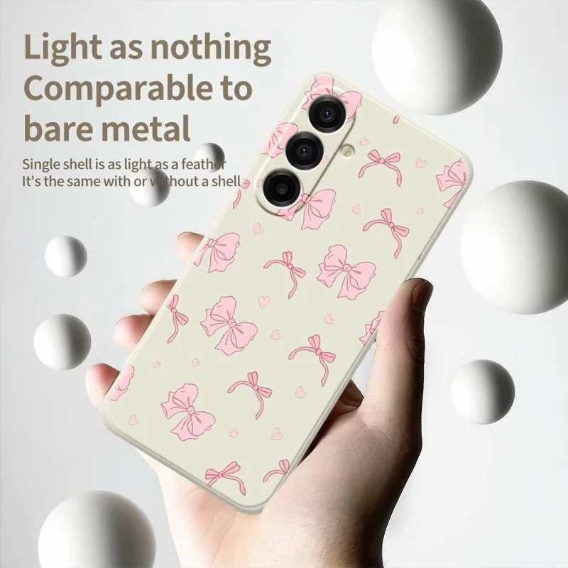 Étui pour Samsung Galaxy A17 5G Motif Nœud Rose Amour Impression Bord Droit TPU Couverture Arrière Téléphone - Beige