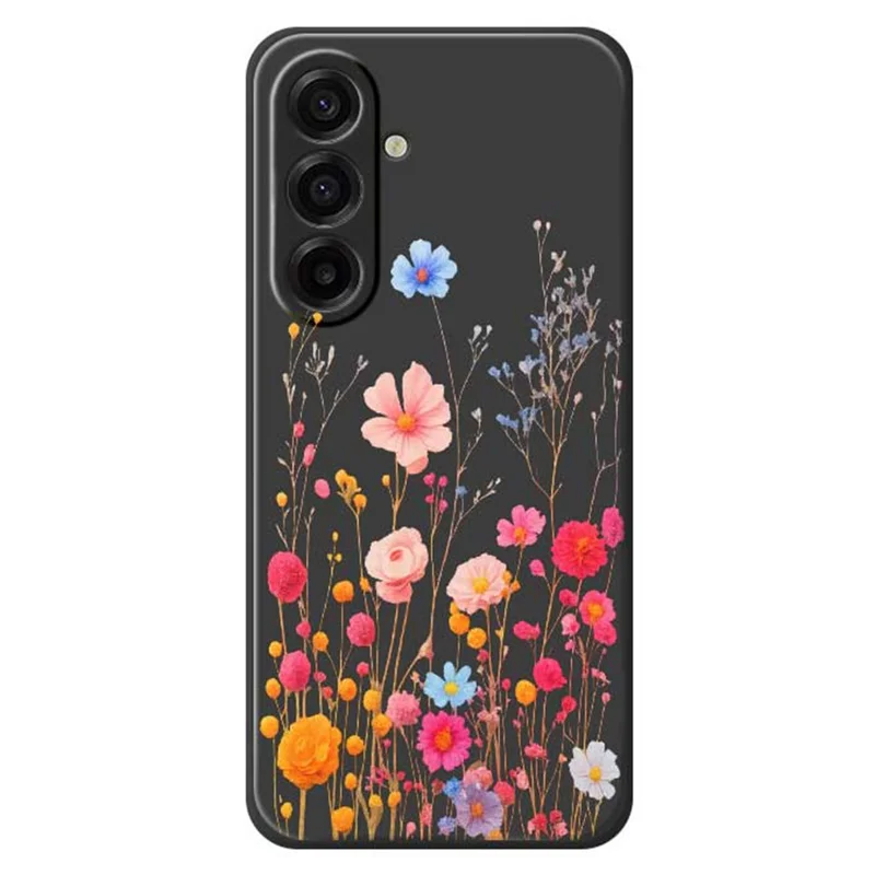 For Samsung Galaxy A17 5G / A17 4G Case Flower Branches Pattern Printing Straight Edge TPU Phone Back Cover - Black