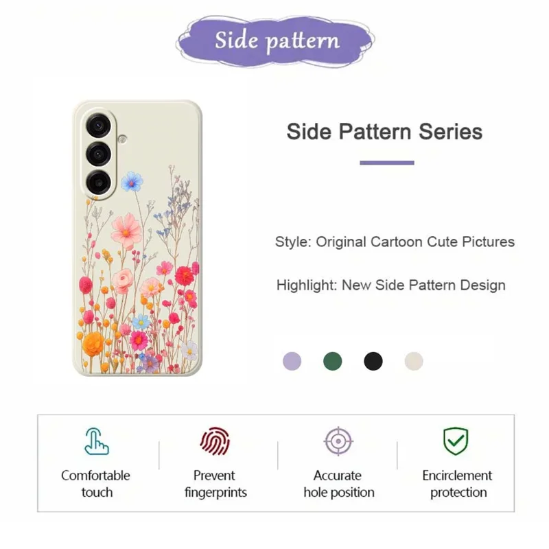 For Samsung Galaxy A17 5G / A17 4G Case Flower Branches Pattern Printing Straight Edge TPU Phone Back Cover - Black