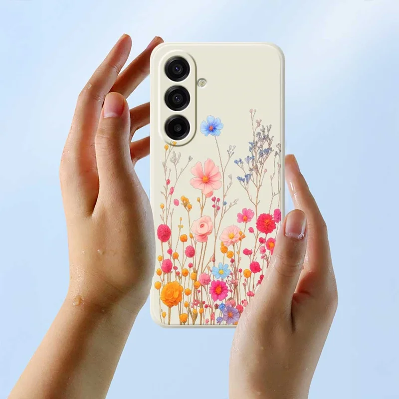 For Samsung Galaxy A17 5G / A17 4G Case Flower Branches Pattern Printing Straight Edge TPU Phone Back Cover - Black